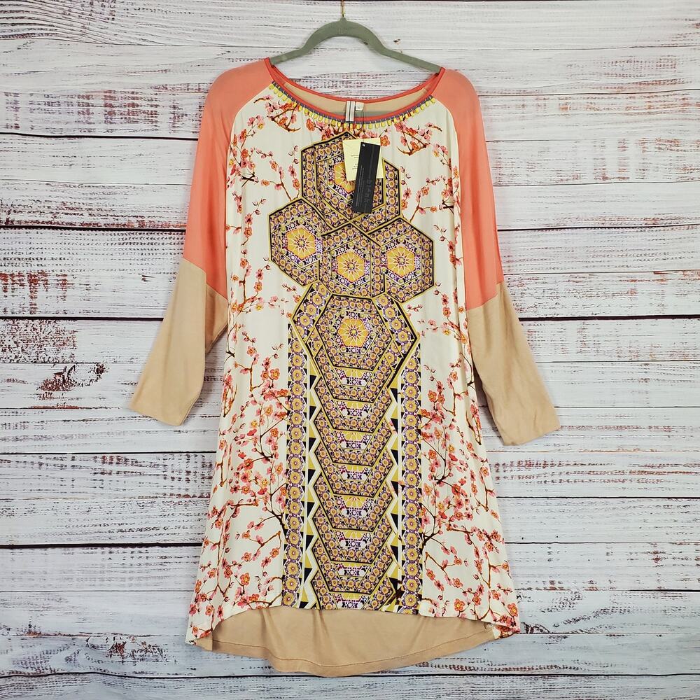 Chic High Low Dress with Floral and Geometric Design